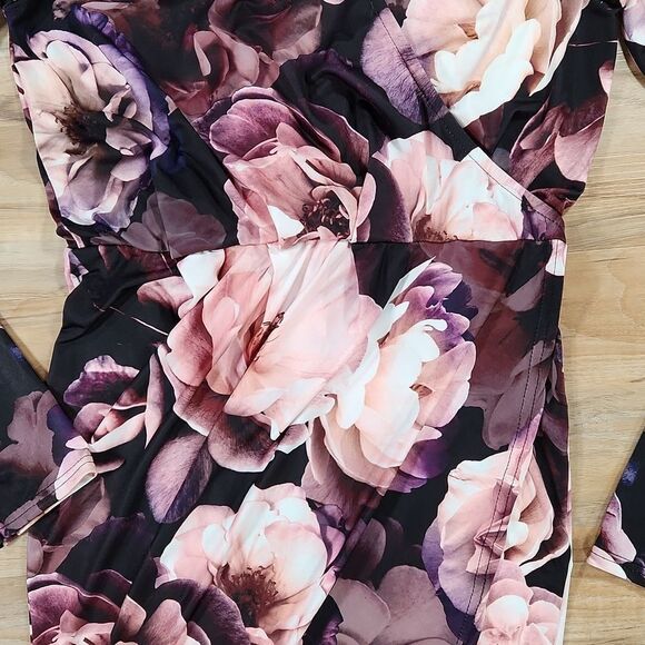 🔹️Missguided Purple Floral Faux Wrap Around Mini Dress Size 4 - Picture 6 of 12